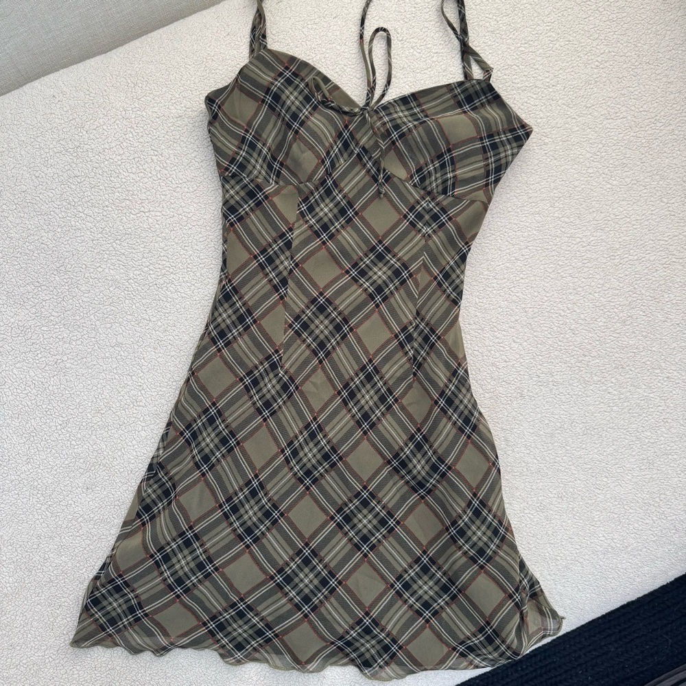 More to come Revolve green plaid mini slip dress size xs